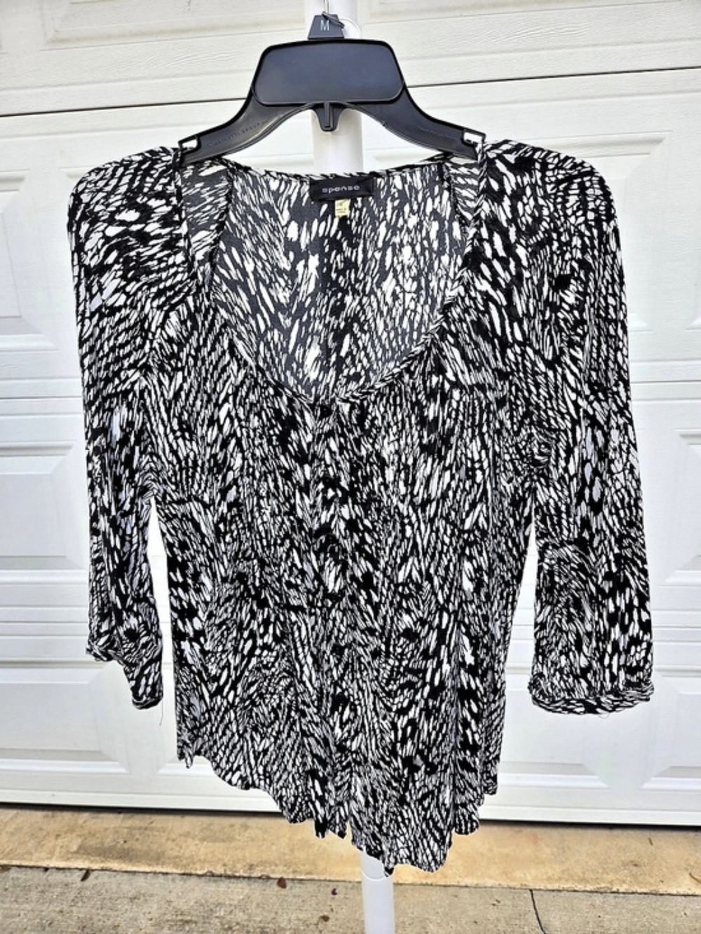 Spense Abstract Print Long Sleeve Blouse in Black & White Size Small